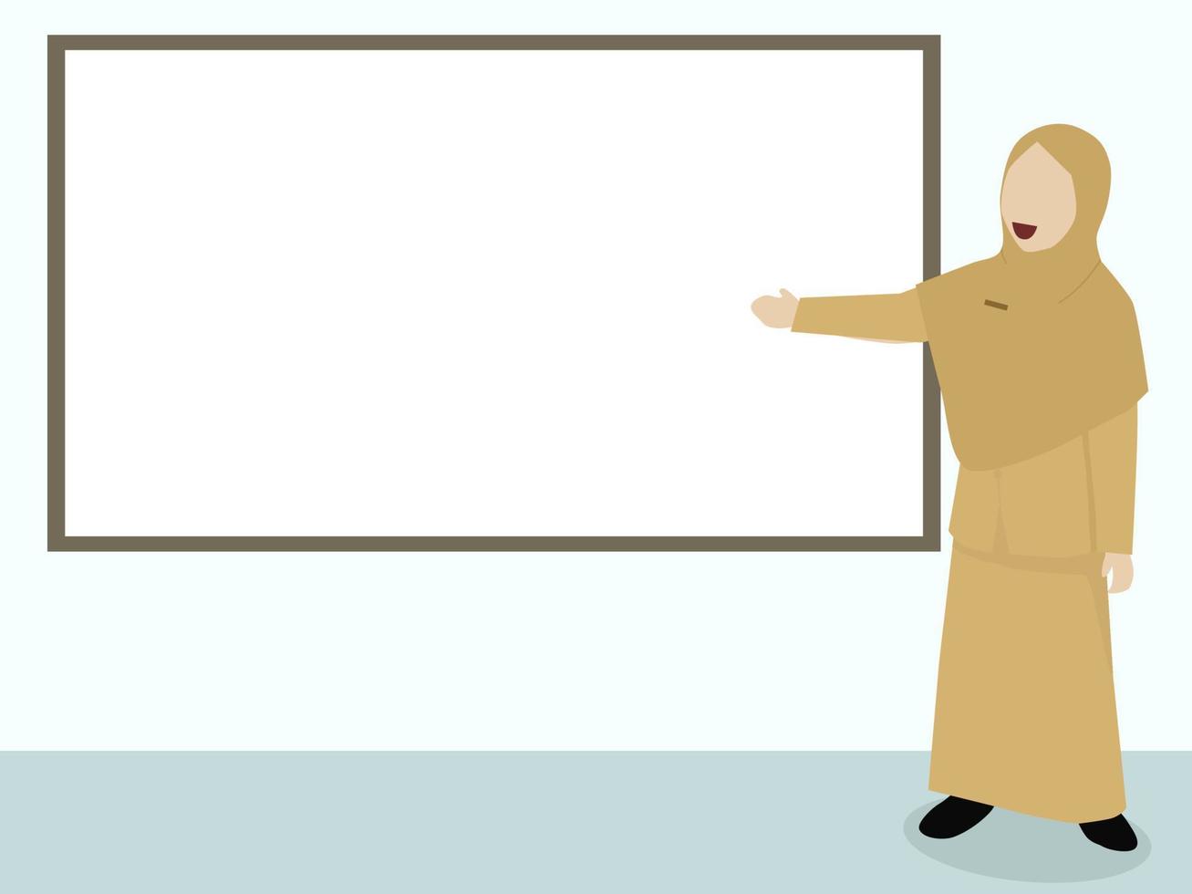 Indonesia Muslim Teacher Teaching in front of Board vector