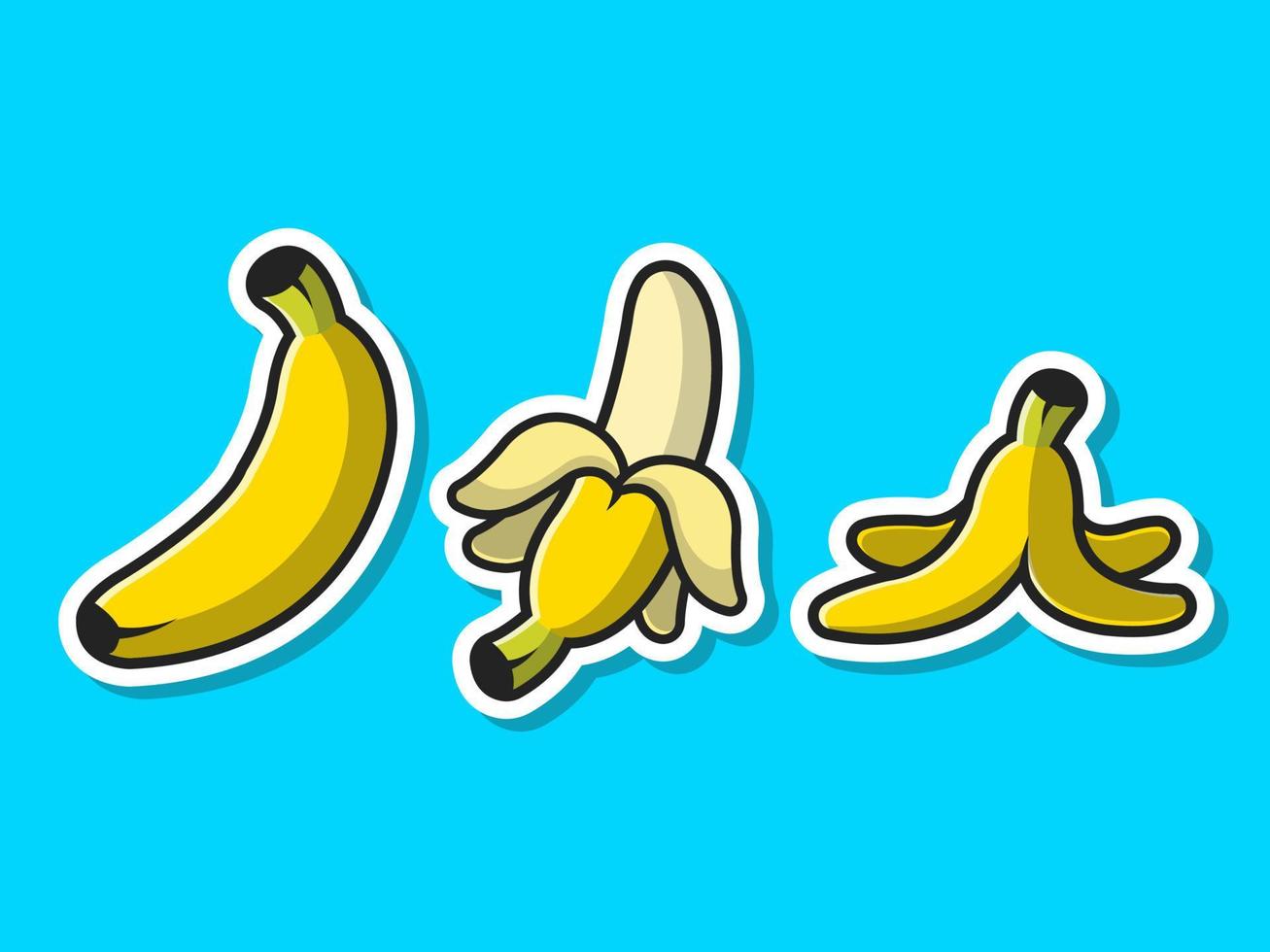 Banana Set Fruit Cartoon Vector Icon Illustration. Food Object Icon Concept Isolated Premium Vector. Flat Cartoon Style
