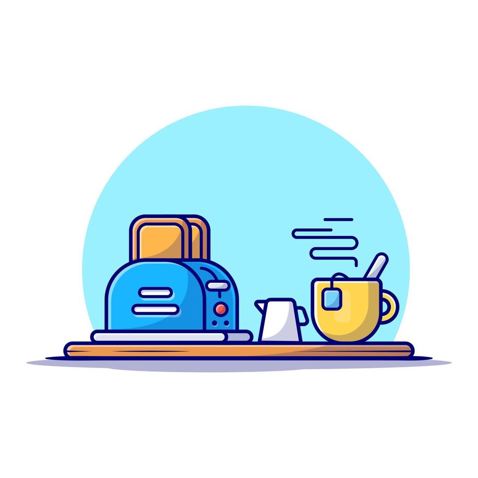 ilustración de icono de vector de dibujos animados de pan tostado y té. concepto de icono de comida y bebida vector premium aislado. estilo de dibujos animados plana