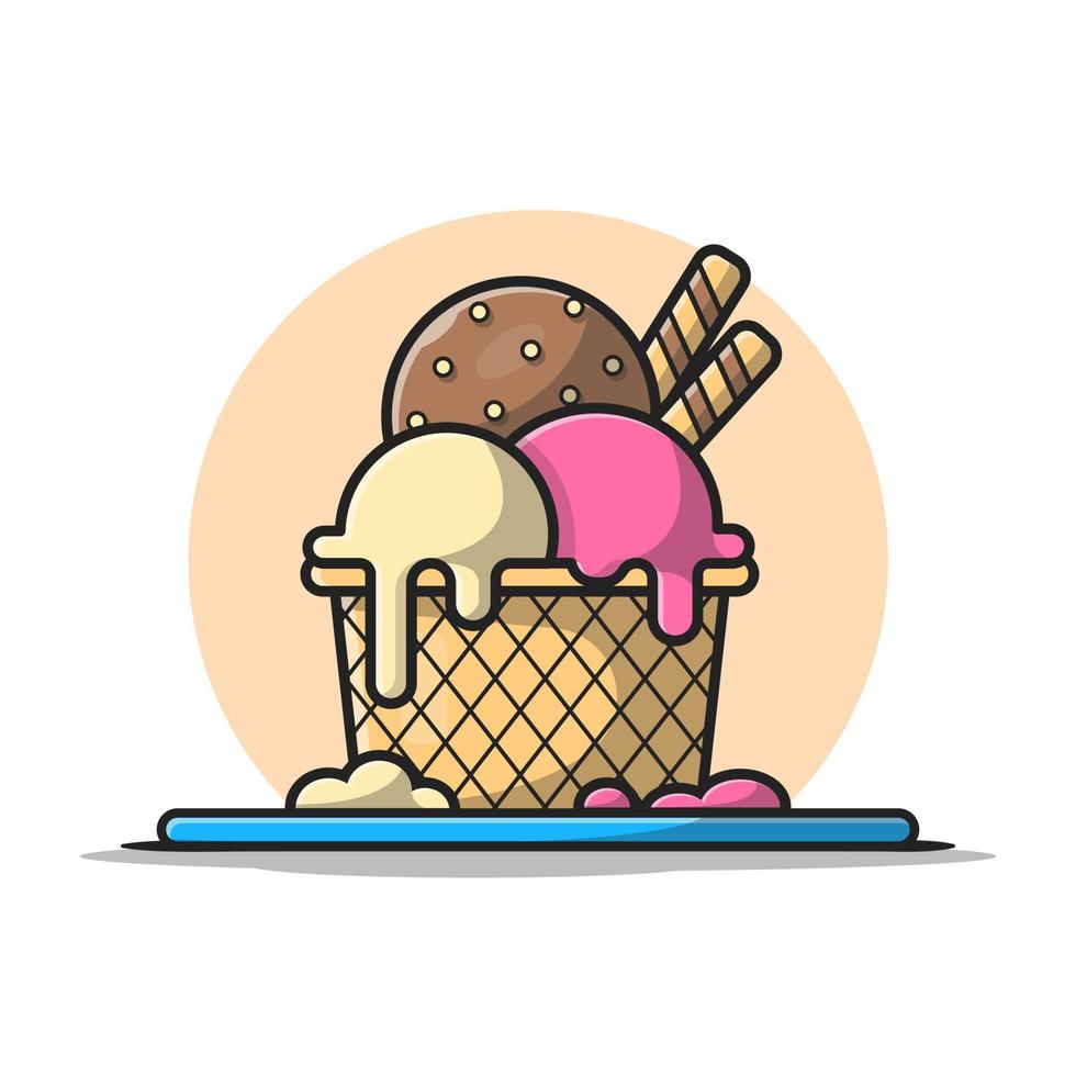 Ice Cream Scoop Cartoon Vector Icon Illustration. Food And Drink Icon Concept Isolated Premium Vector. Flat Cartoon Style