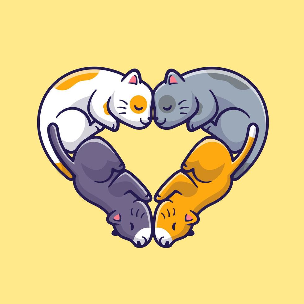 Cute Cat Love Cartoon Vector Icon Illustration. Animal Nature Icon Concept Isolated Premium Vector. Flat Cartoon Style