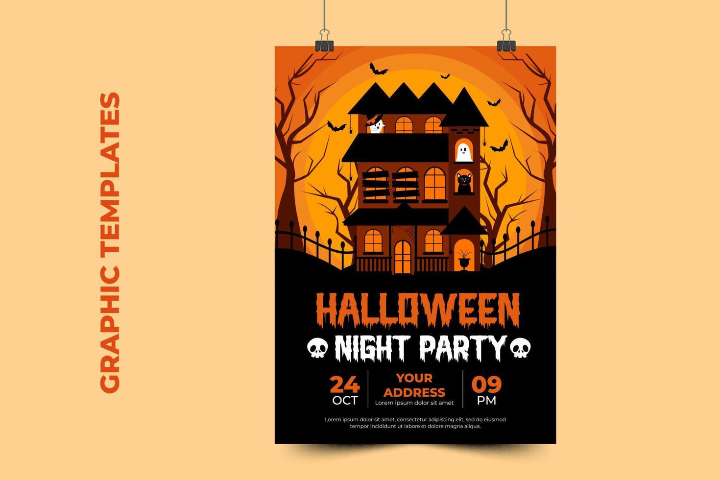 plantilla de diseño gráfico de halloween simple y elegante que es fácil de personalizar vector