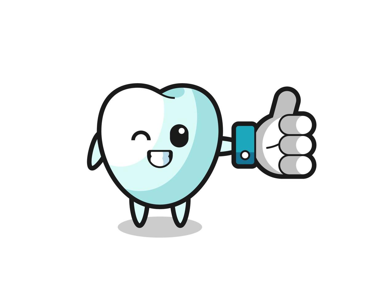 cute tooth with social media thumbs up symbol vector