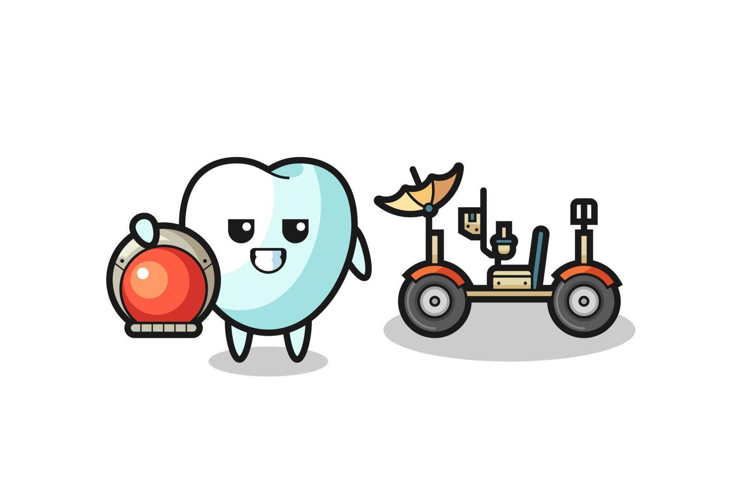 the cute tooth as astronaut with a lunar rover vector