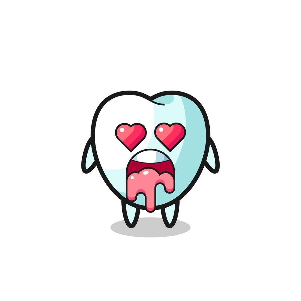 the falling in love expression of a cute tooth with heart shaped eyes vector