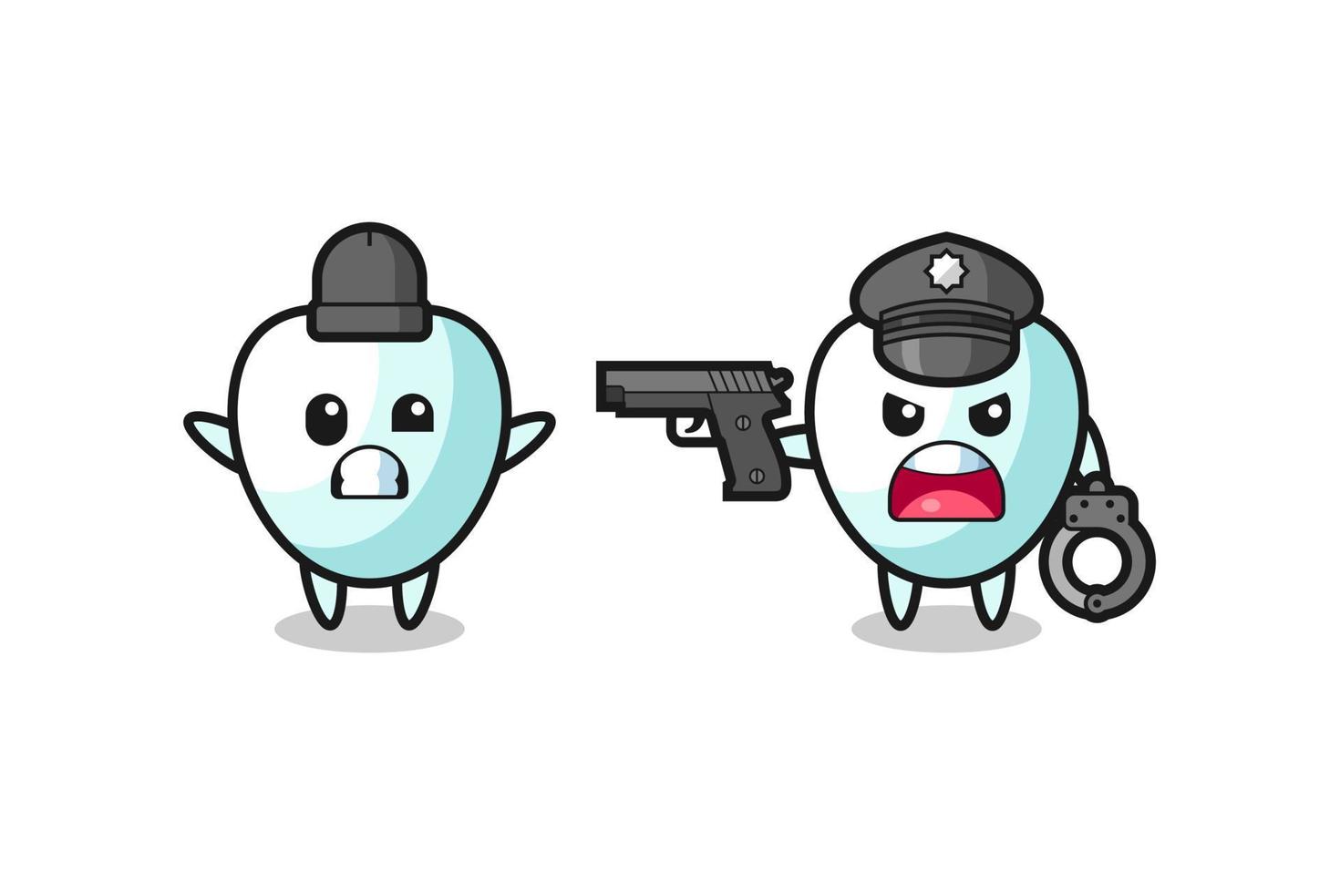 illustration of tooth robber with hands up pose caught by police vector
