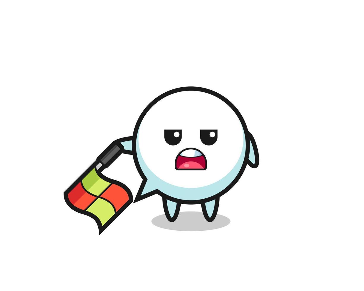 speech bubble character as line judge hold the flag down at a 45 degree angle vector