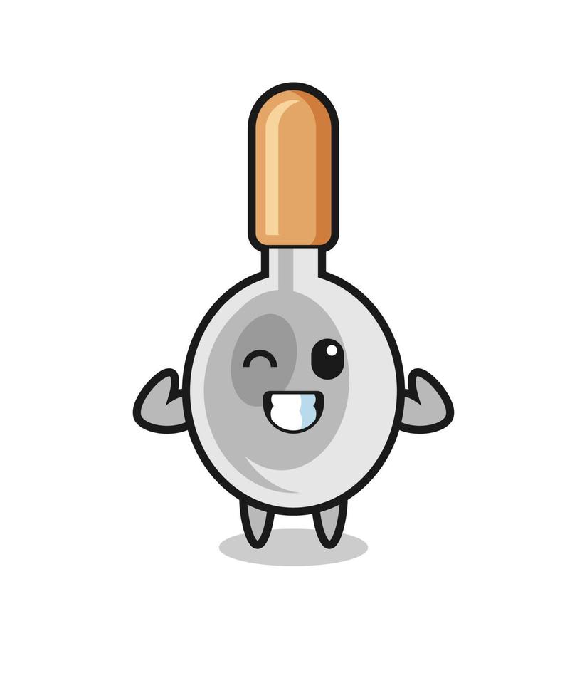 the muscular cooking spoon character is posing showing his muscles vector