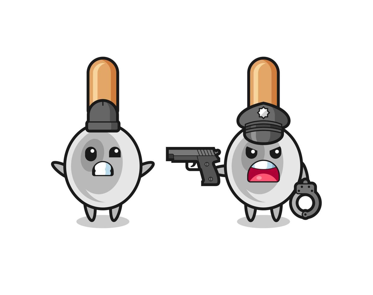 illustration of cooking spoon robber with hands up pose caught by police vector