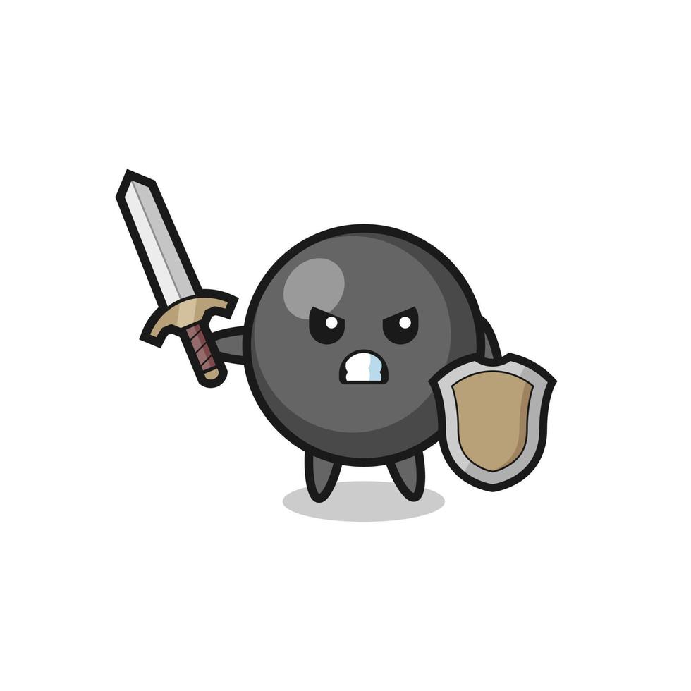 cute dot symbol soldier fighting with sword and shield vector