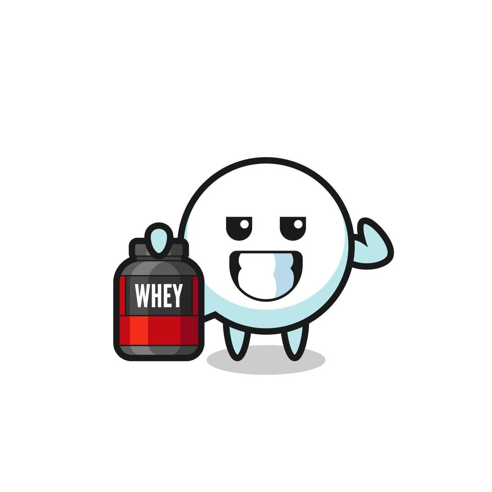 the muscular speech bubble character is holding a protein supplement vector