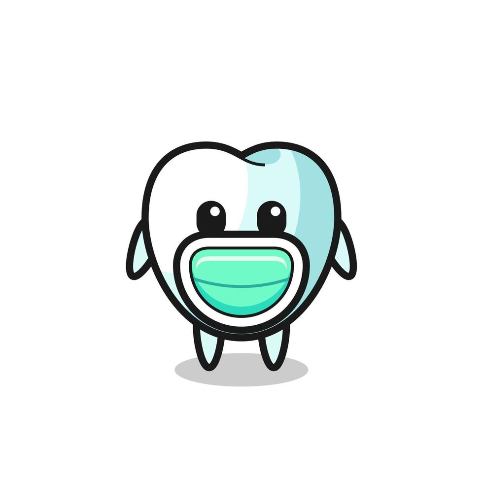 cute tooth cartoon wearing a mask vector