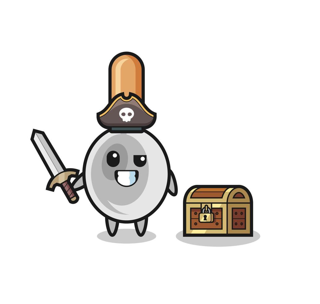 the cooking spoon pirate character holding sword beside a treasure box vector