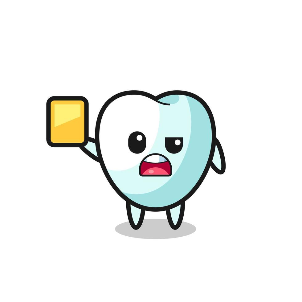 cartoon tooth character as a football referee giving a yellow card vector