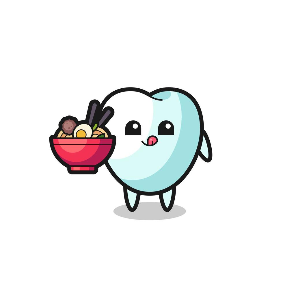 lindo personaje dental comiendo fideos vector