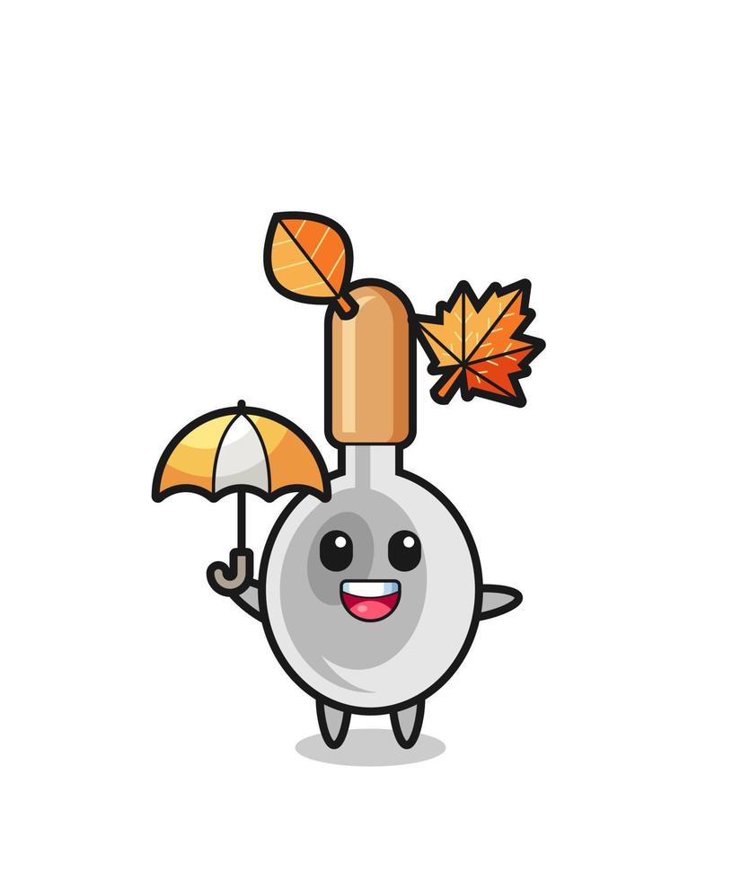 cartoon of the cute cooking spoon holding an umbrella in autumn vector