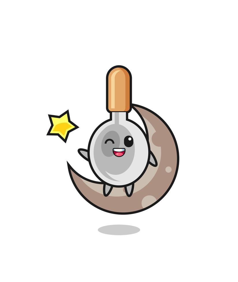 illustration of cooking spoon cartoon sitting on the half moon vector