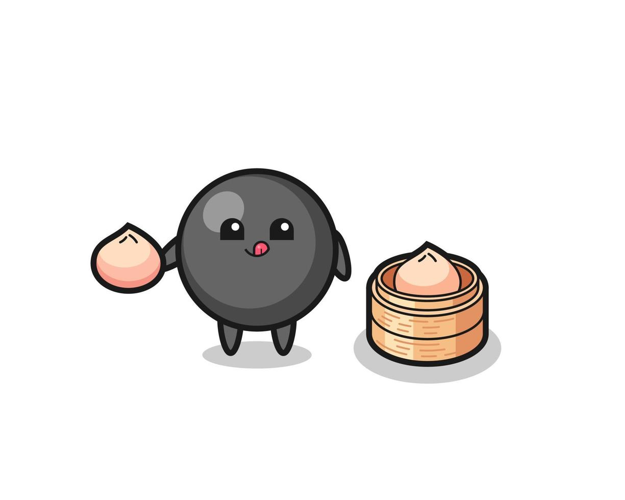 cute dot symbol character eating steamed buns vector