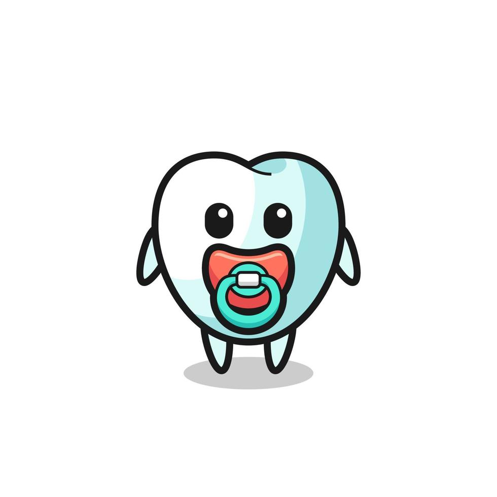 baby tooth cartoon character with pacifier vector