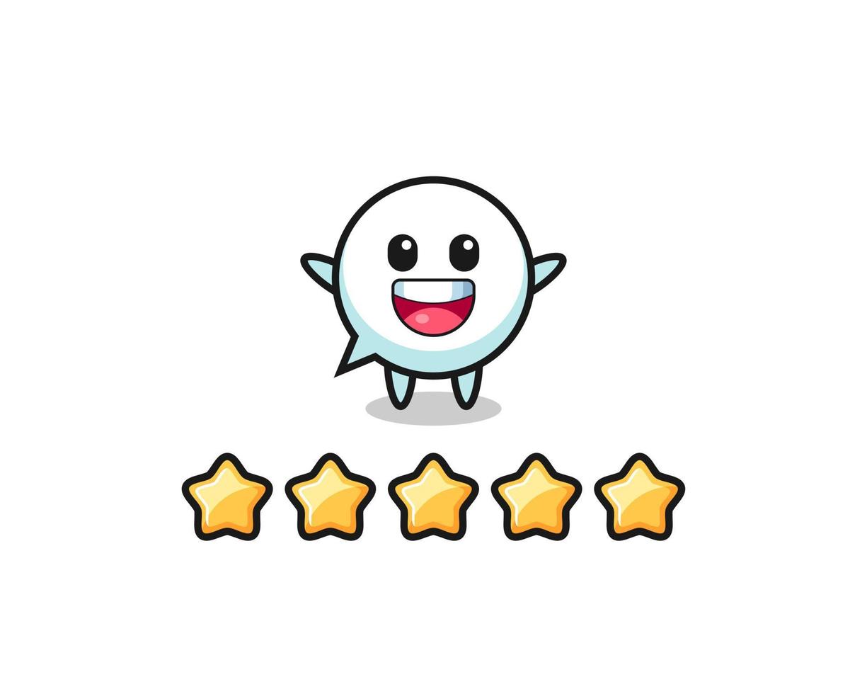 the illustration of customer best rating, speech bubble cute character with 5 stars vector