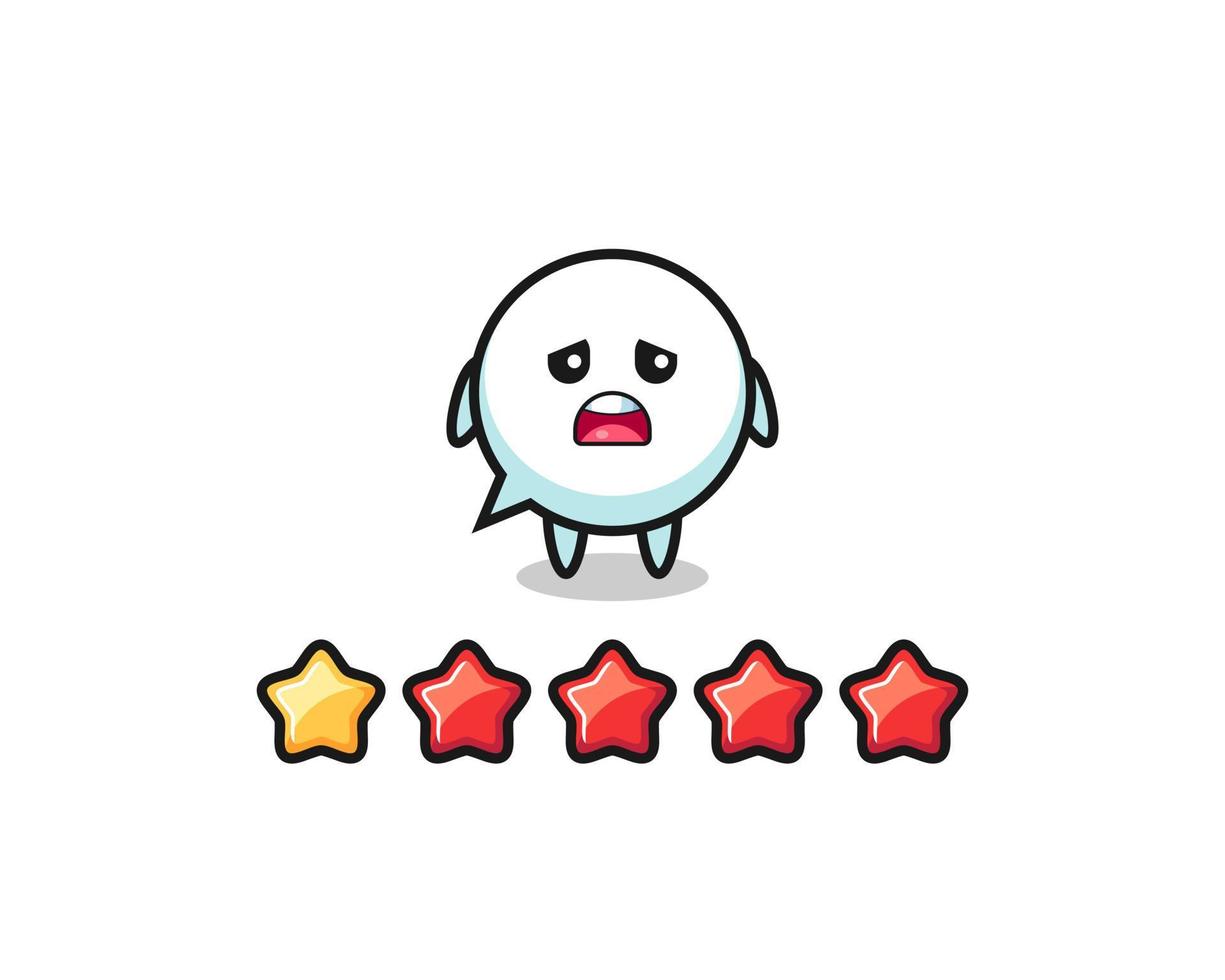 the illustration of customer bad rating, speech bubble cute character with 1 star vector