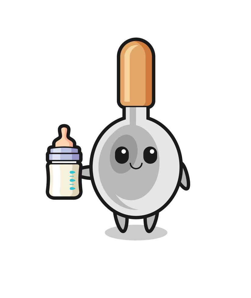 baby cooking spoon cartoon character with milk bottle vector