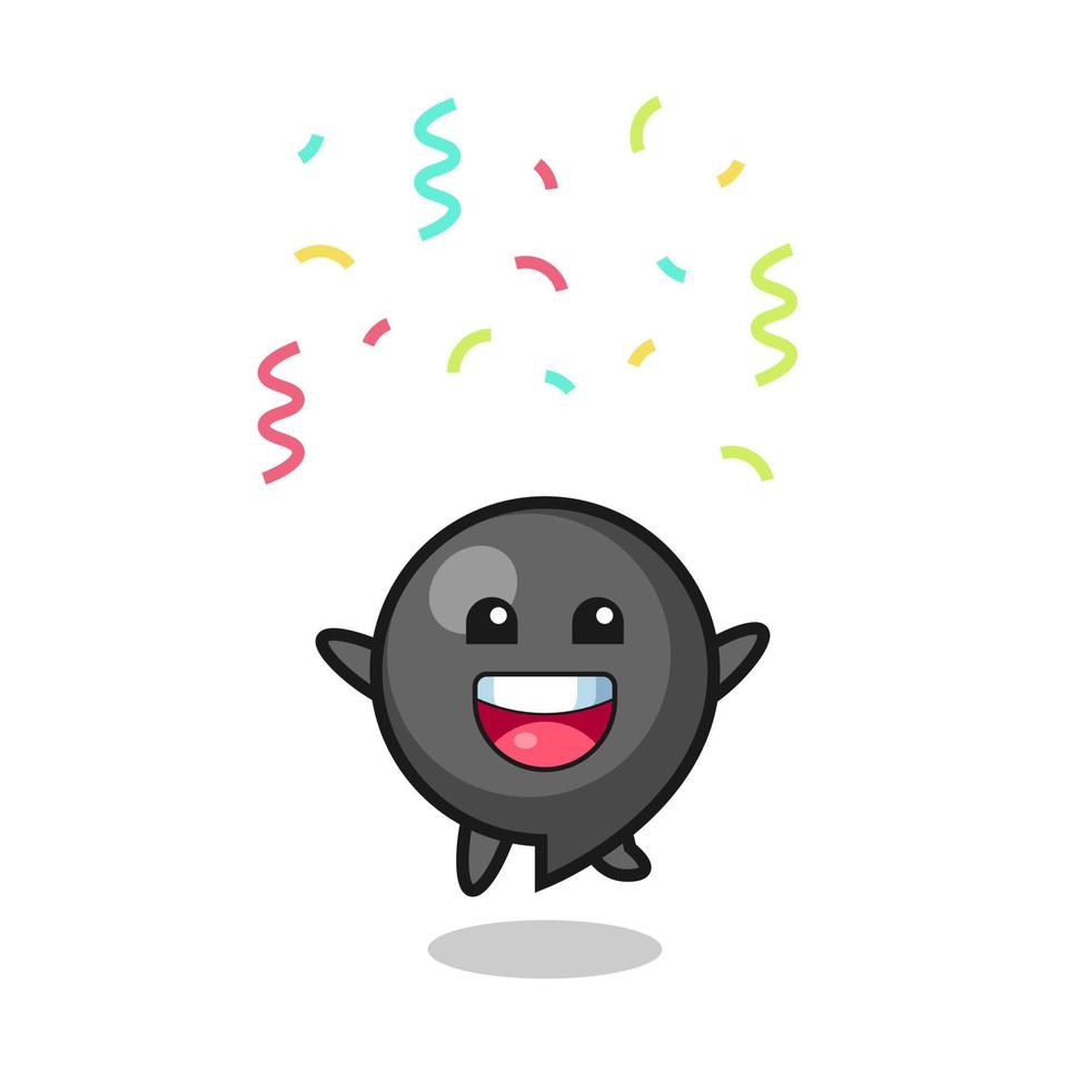feliz símbolo de coma mascota saltando de felicitación con confeti de color vector