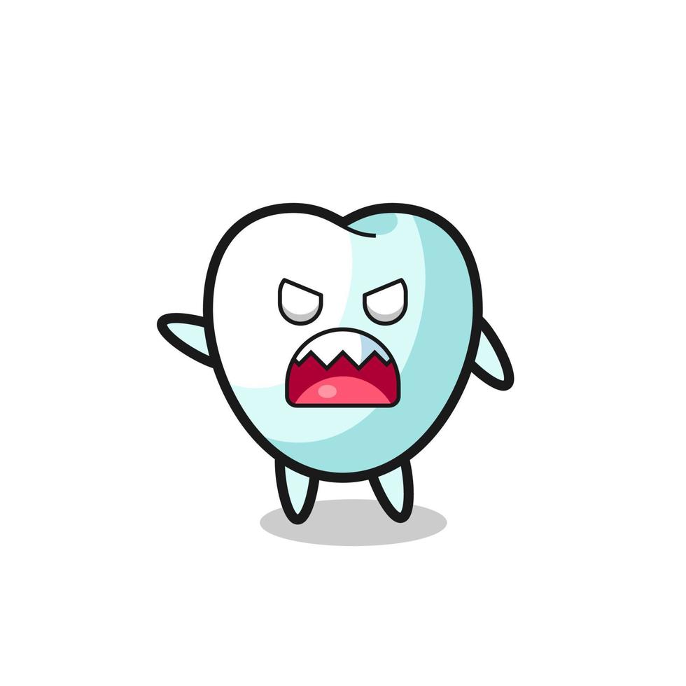 cute tooth cartoon in a very angry pose vector