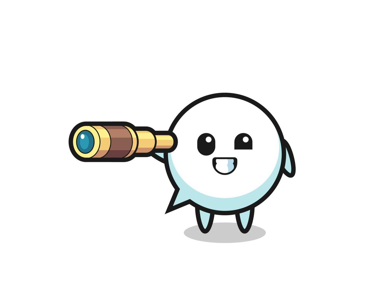 cute speech bubble character is holding an old telescope vector