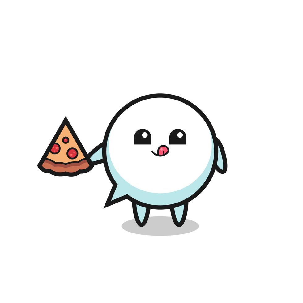 cute speech bubble cartoon eating pizza vector