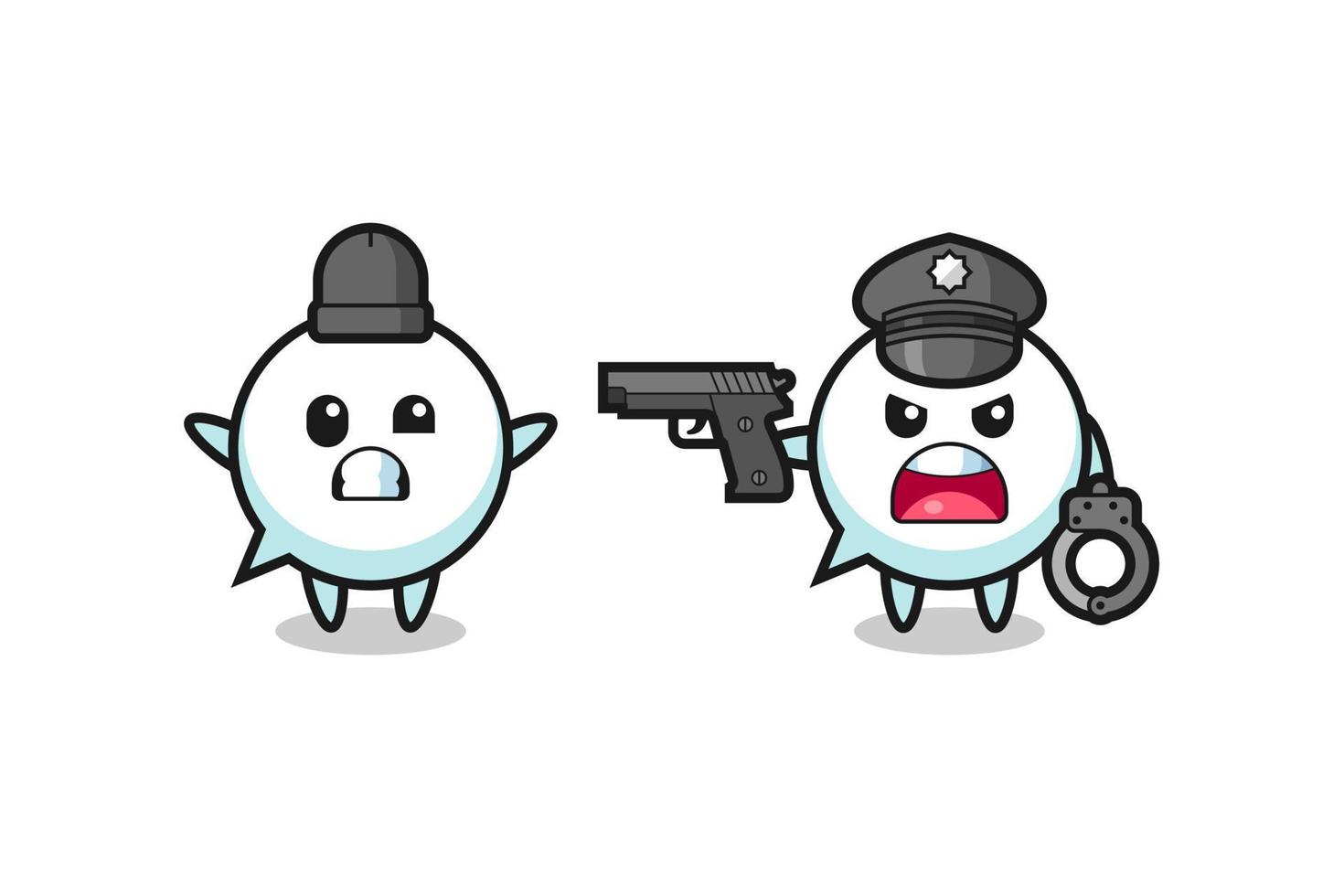 illustration of speech bubble robber with hands up pose caught by police vector