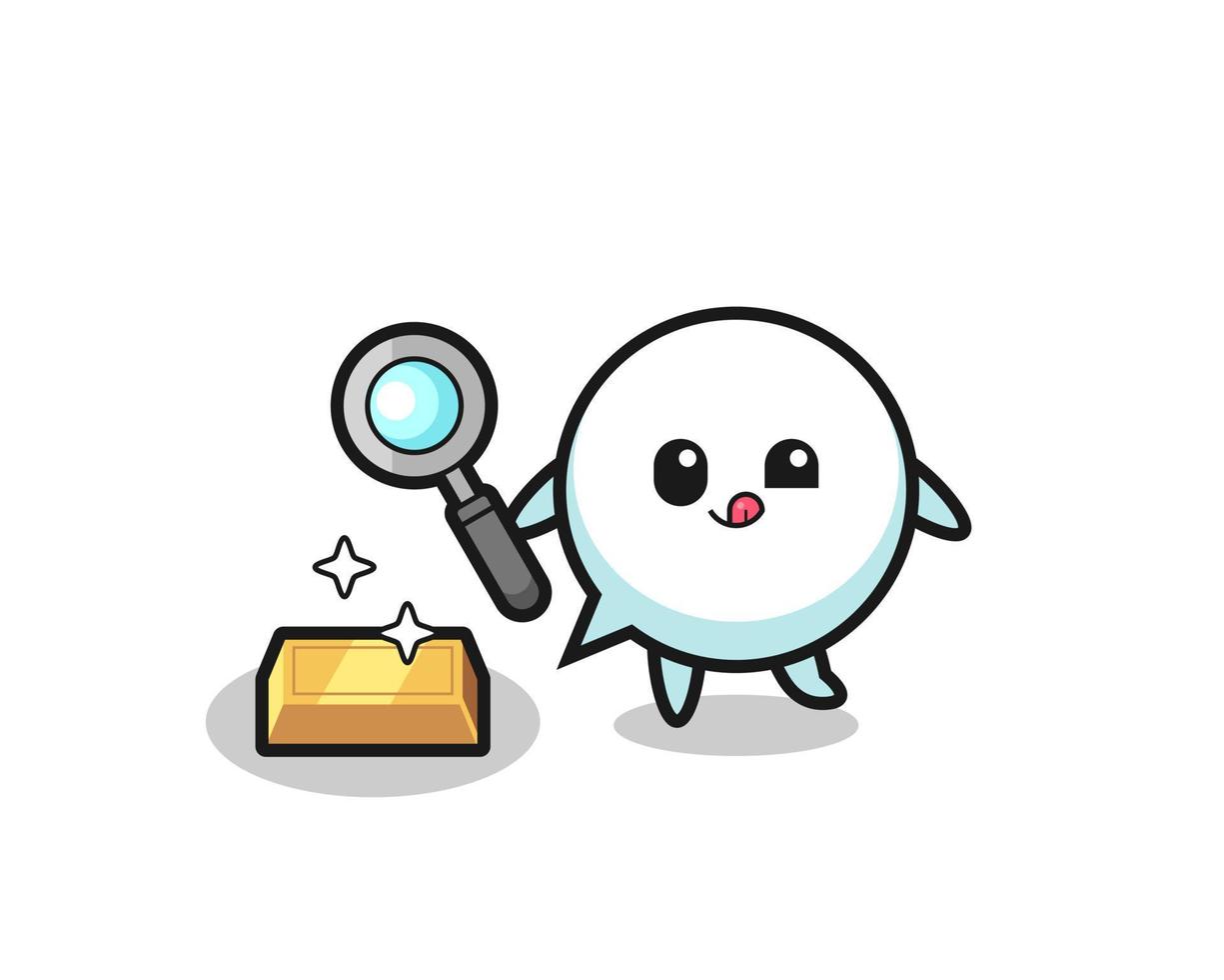 speech bubble character is checking the authenticity of the gold bullion vector