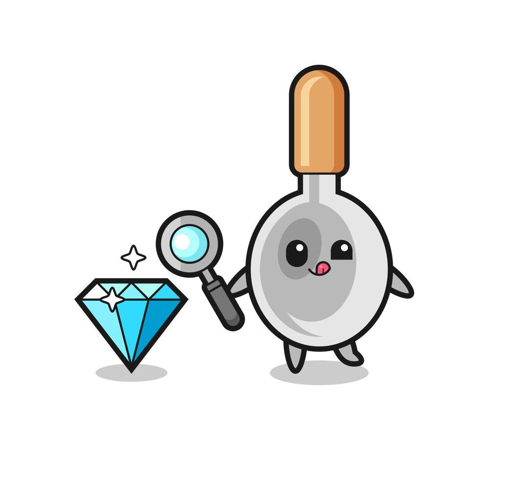 cooking spoon mascot is checking the authenticity of a diamond vector