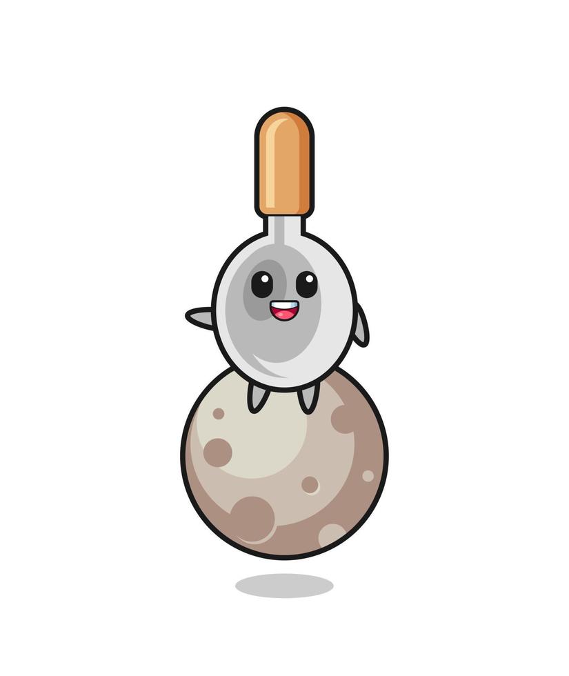 illustration of cooking spoon cartoon sitting on the moon vector