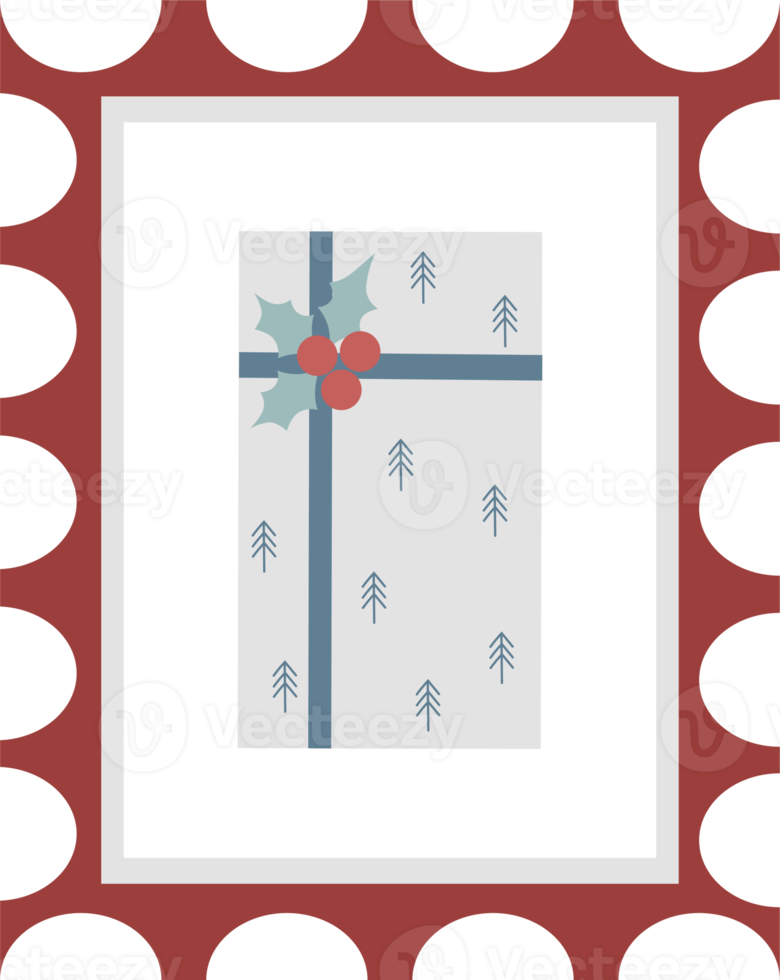 Postage stamp with Christmas gift png