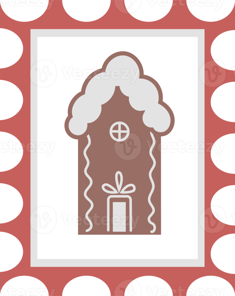 Postage stamp with gingerbread house png