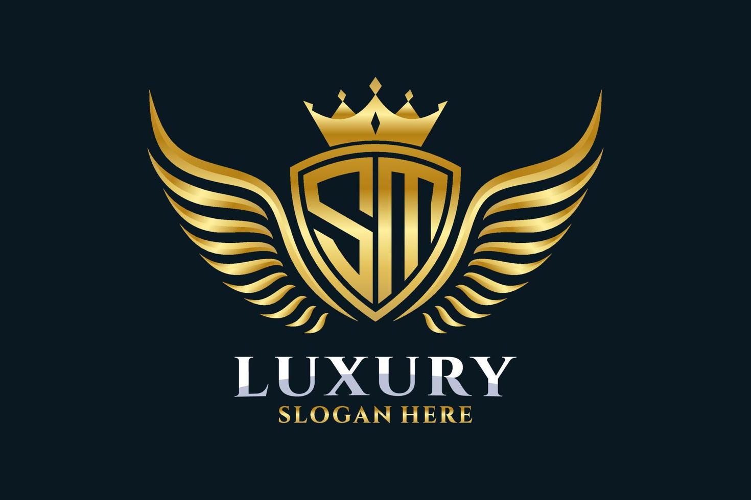 Luxury royal wing Letter SM crest Gold color Logo vector, Victory logo, crest logo, wing logo, vector logo template.