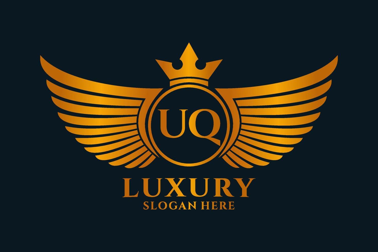 Luxury royal wing Letter UQ crest Gold color Logo vector, Victory logo, crest logo, wing logo, vector logo template.