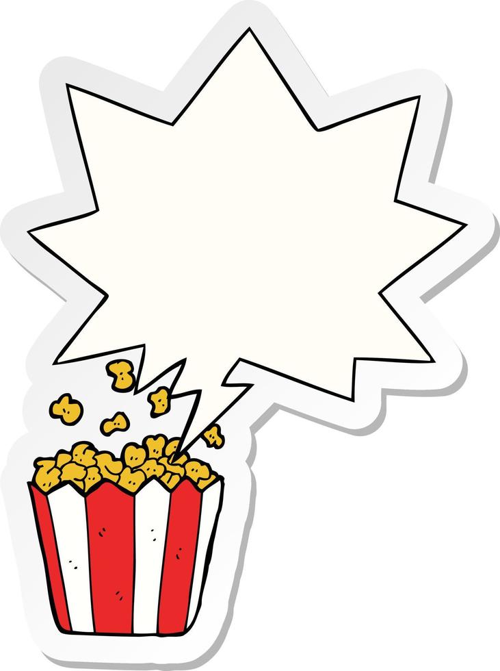 cartoon popcorn and speech bubble sticker vector