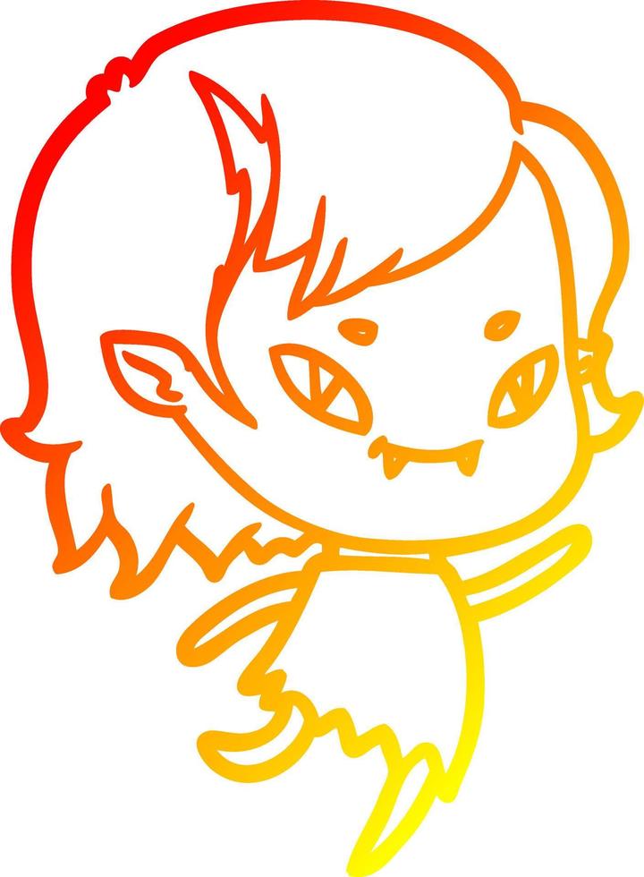 warm gradient line drawing cartoon friendly vampire girl running vector