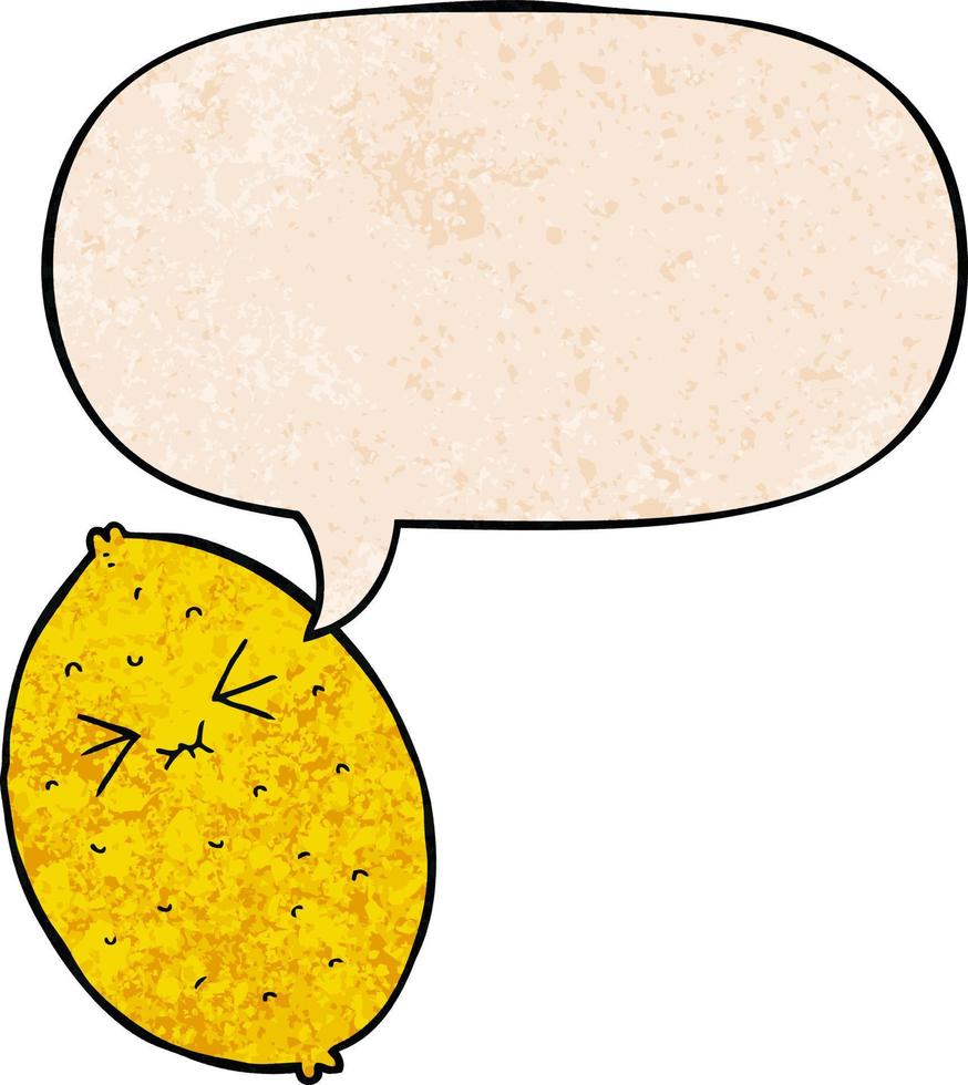 cartoon bitter lemon and speech bubble in retro texture style vector