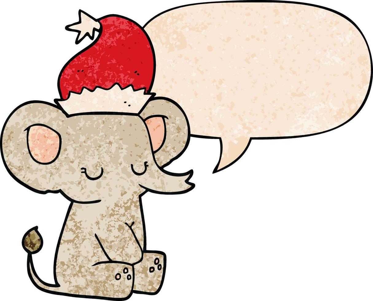 cute christmas elephant and speech bubble in retro texture style vector