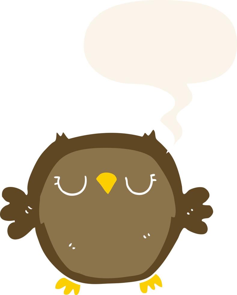 cartoon owl and speech bubble in retro style vector