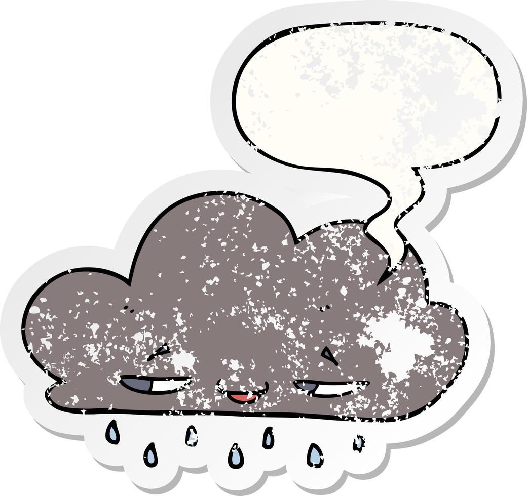 cartoon rain cloud and speech bubble distressed sticker vector