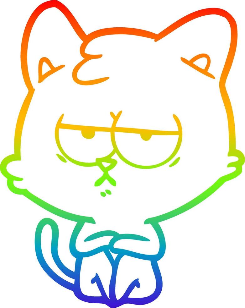 dibujo de línea de gradiente de arco iris gato de dibujos animados aburrido vector