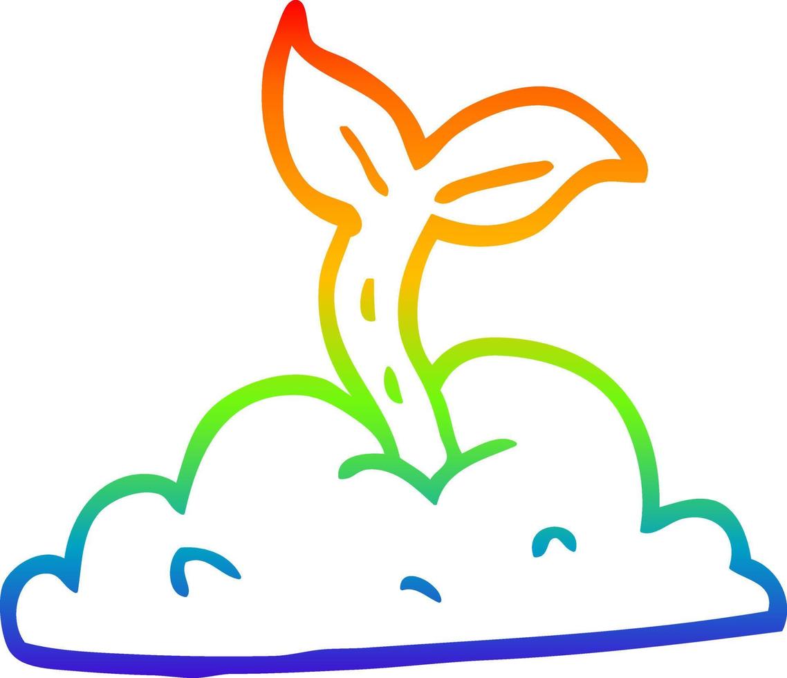 rainbow gradient line drawing cartoon growing seedling vector