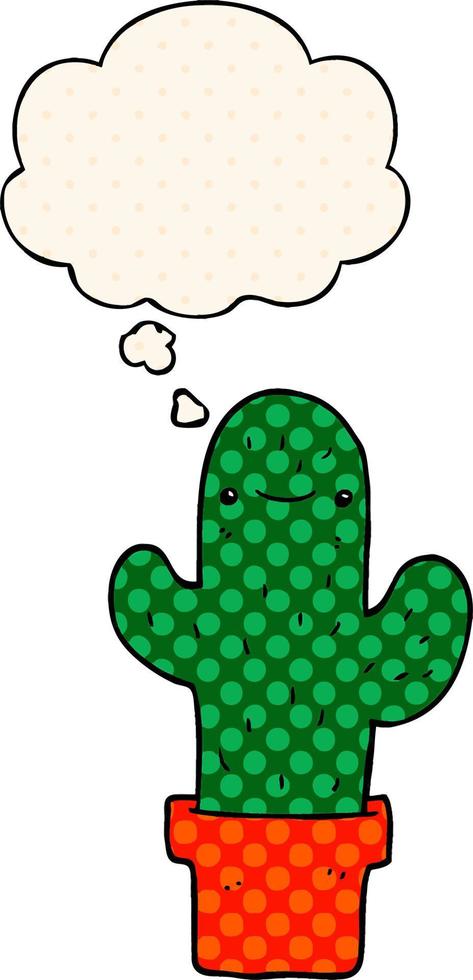 cartoon cactus and thought bubble in comic book style vector