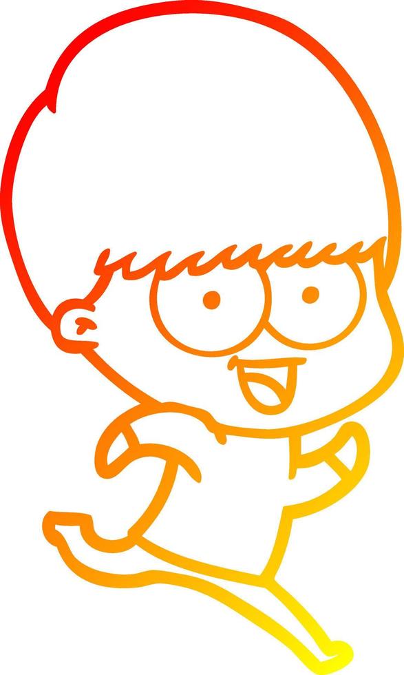 warm gradient line drawing happy cartoon boy running vector