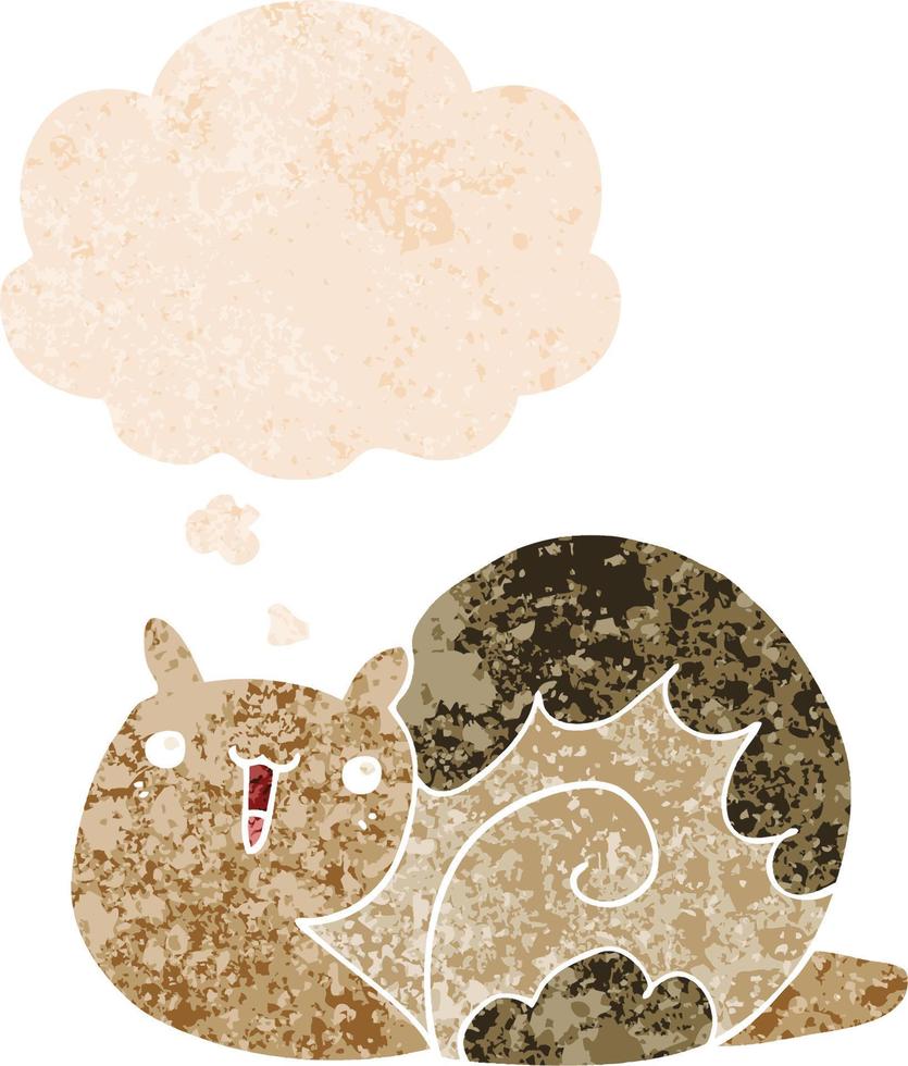 cute cartoon snail and thought bubble in retro textured style vector