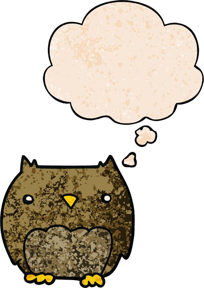 cute cartoon owl and thought bubble in grunge texture pattern style vector